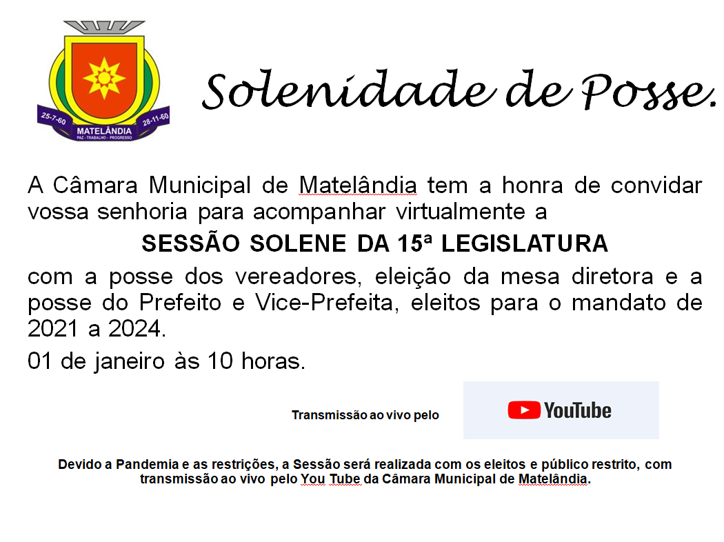 Solenidade de Posse Eleitos 2021 a 2024.